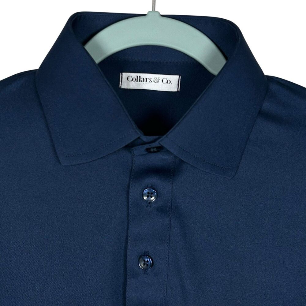 Collars & Co Polo Shirt Mens Large Navy Blue Dress Collar Business Casual NEW